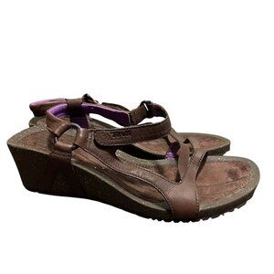 Teva‎ Cabrillo Women's Sandal Shoes Brown Leather Strappy Wedge 9.5 Outdoor